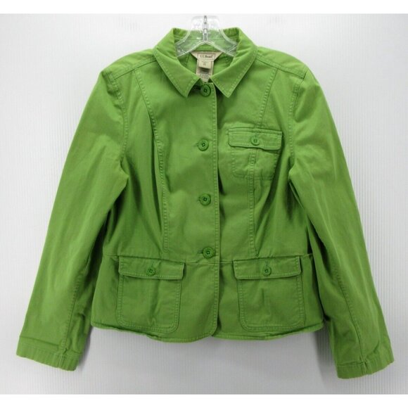 LL Bean Jacket Medium Utility Field Coat Canvas Button Up Collared - Picture 1 of 9